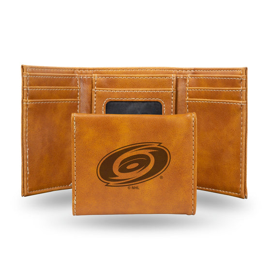 NHL Carolina Hurricanes Laser Engraved Brown Tri-Fold Wallet   