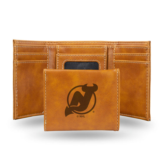 NHL New Jersey Devils Laser Engraved Brown Tri-Fold Wallet   