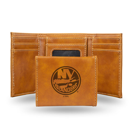 NHL New York Islanders Laser Engraved Brown Tri-Fold Wallet   