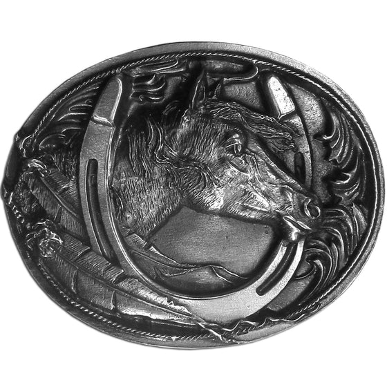 Horse Head Antiqued Belt Buckle (SSKG) - 757 Sports Collectibles