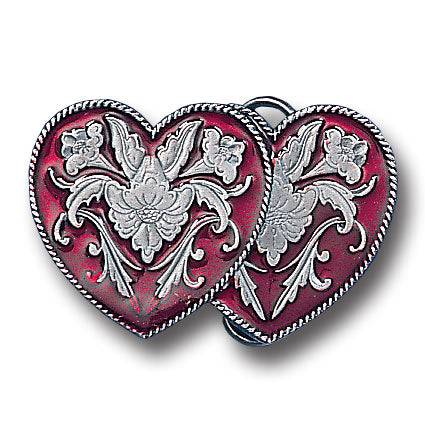 Western Double Heart  Enameled Belt Buckle (SSKG) - 757 Sports Collectibles