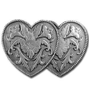 Double Heart Antiqued Belt Buckle (SSKG) - 757 Sports Collectibles