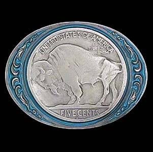 Buffalo Nickel  Enameled Belt Buckle (SSKG) - 757 Sports Collectibles