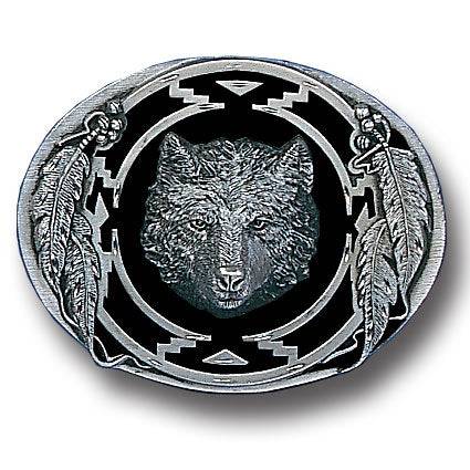 Wolf (Diamond Cut) Enameled Belt Buckle (SSKG) - 757 Sports Collectibles