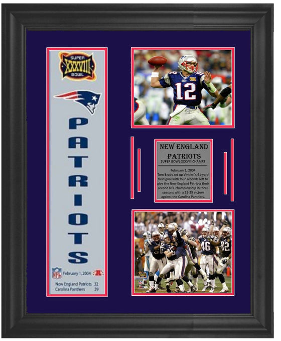 New England Patriots Deluxe Framed Super Bowl 38 XXXVIII Heritage Banner 24x35 - 757 Sports Collectibles