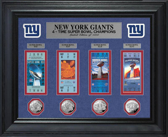 New York Giants Super Bowl Ticket and Game Coin Collection Framed (HM) - 757 Sports Collectibles