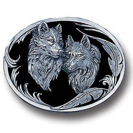 Two Wolves  Enameled Belt Buckle (SSKG) - 757 Sports Collectibles