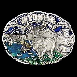 Wyoming Elk Enameled Belt Buckle (SSKG) - 757 Sports Collectibles