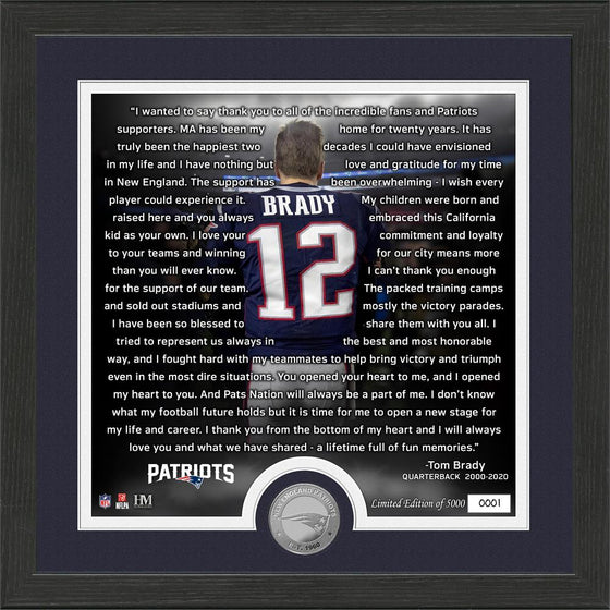 Tom Brady New England Patriots Farewell Minted Coin Photo Mint