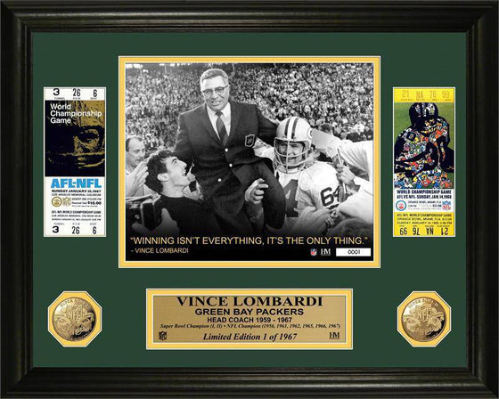 Green Bay Packers Vince Lombardi Super Bowl Ticket Gold Coin Photo Mint (HM) - 757 Sports Collectibles