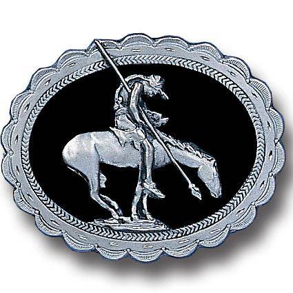 End of the Trail (Diamond Cut) Enameled Belt Buckle (SSKG) - 757 Sports Collectibles