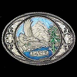 Alaska with Western Scroll Enameled Belt Buckle (SSKG) - 757 Sports Collectibles