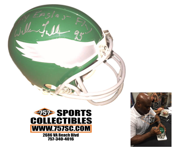 Philaelphia Eagles William Fuller Signed Autographed Mini Helmet Fly Eagles Fly Inscription (JSA PSA Pass) 757 