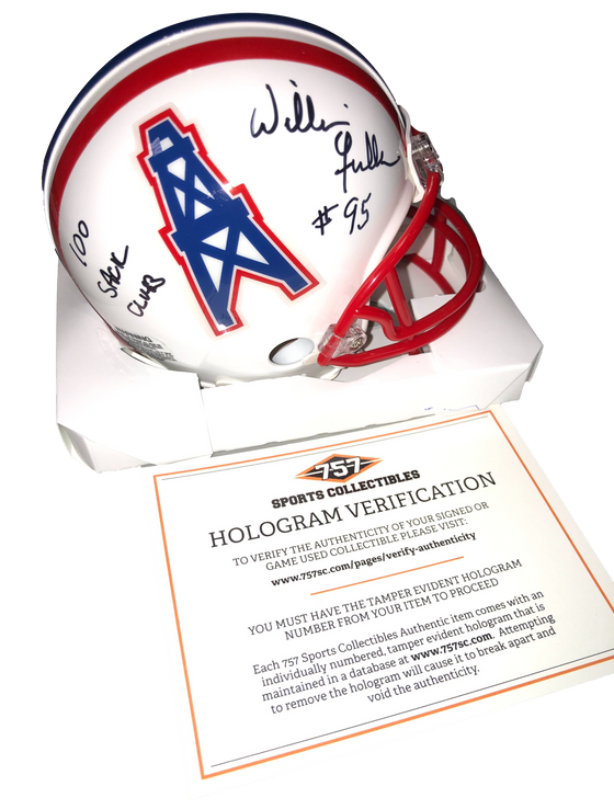 Houston Oilers William Fuller Signed Auto Mini Helmet "100 Sack Club" - 757 COA