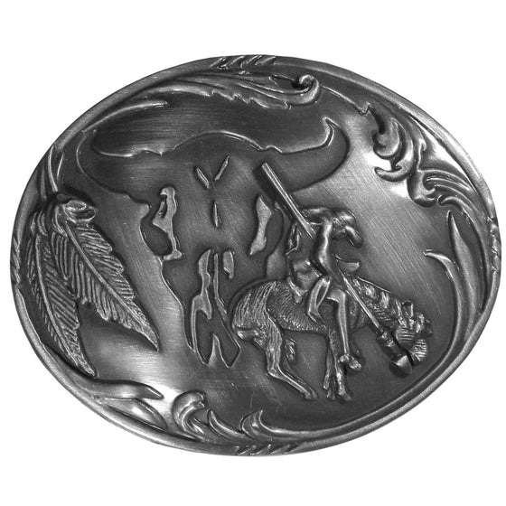 End of the Trail with Buffalo Skull Background Antiqued Belt Buckle (SSKG) - 757 Sports Collectibles