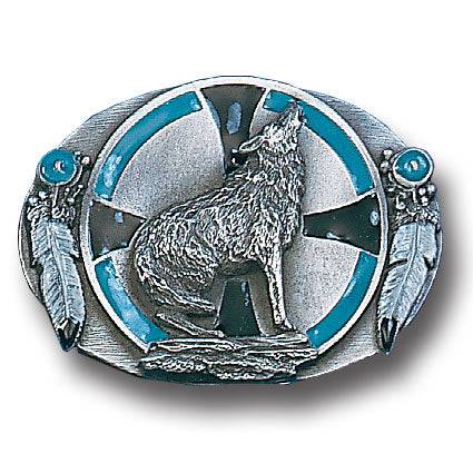 Southwest Wolf Enameled Belt Buckle (SSKG) - 757 Sports Collectibles