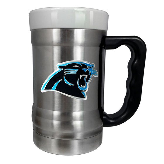 Carolina Panthers 15 oz Stainless Steel & Ceramic Fusion Coffee Mug w/ Metal Emblem