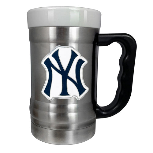 New York Yankees 15 oz Stainless Steel & Ceramic Fusion Coffee Mug w/ Metal Emblem