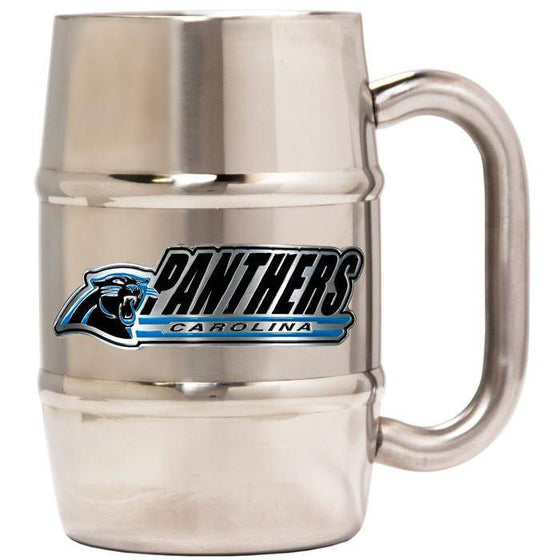 Carolina Panthers 16oz "Barrel" Double Wall Stainless Steel Mug (Logo & Team Name)  - 757 Sports Collectibles