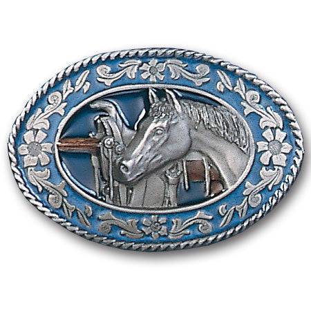 Horse head and Saddle Enameled Belt Buckle (SSKG) - 757 Sports Collectibles