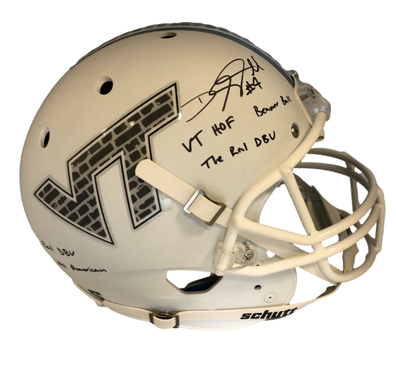 Virginia Tech Hokies DeAngelo Hall 4 Inscriptions Signed Auto Wht Brick Full Size Replica Helmet JSA COA - 757 Sports Collectibles