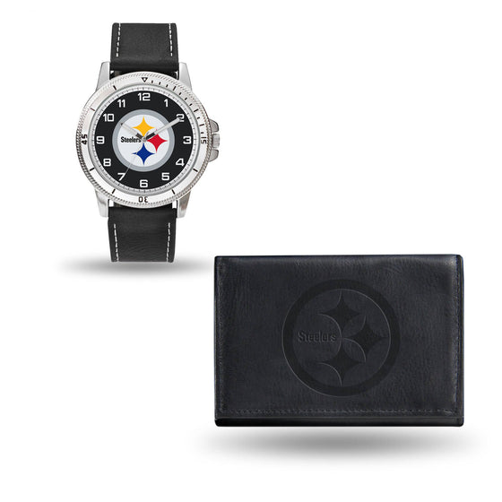 Pittsburgh STEELERS BLACK WATCH AND WALLET (Rico) - 757 Sports Collectibles