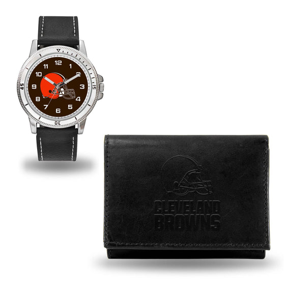 Cleveland BROWNS BLACK WATCH AND WALLET (Rico) - 757 Sports Collectibles