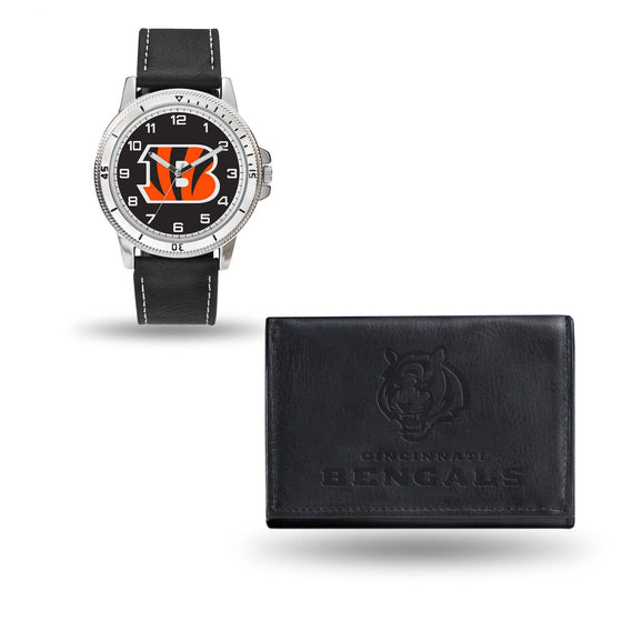 Cincinnati BENGALS BLACK WATCH AND WALLET (Rico) - 757 Sports Collectibles