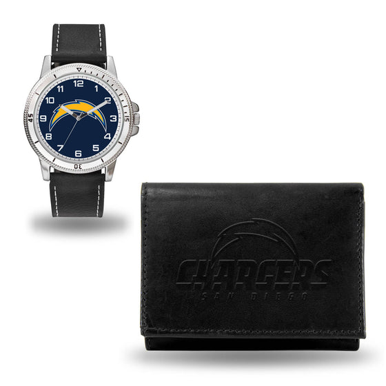 LOS ANGELES CHARGERS BLACK WATCH AND WALLET (Rico) - 757 Sports Collectibles