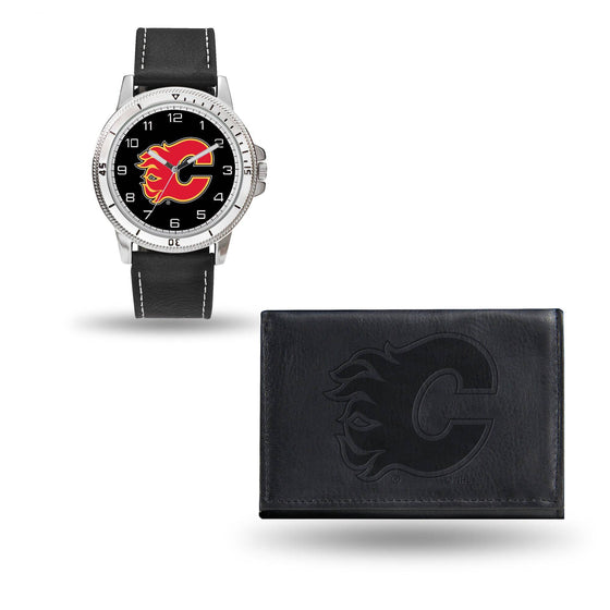 CALGARY FLAMES BLACK WATCH AND WALLET (Rico) - 757 Sports Collectibles