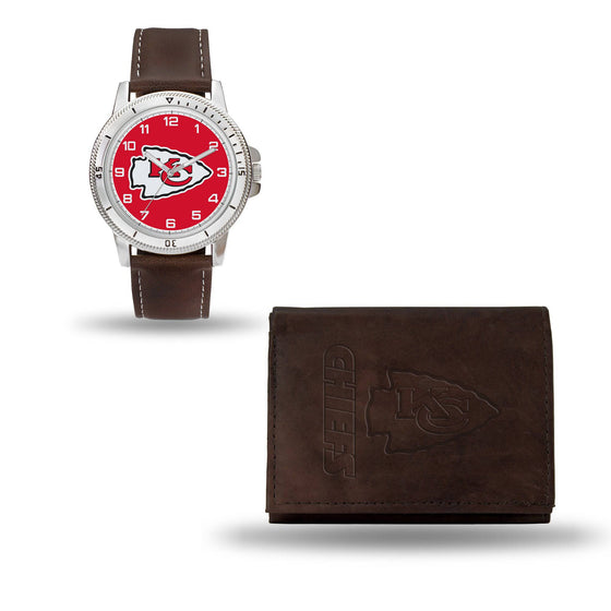 Kansas City CHIEFS BROWN WATCH AND WALLET (Rico) - 757 Sports Collectibles