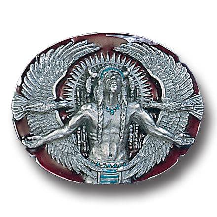 Indian Great Spirit Enameled Belt Buckle (SSKG) - 757 Sports Collectibles