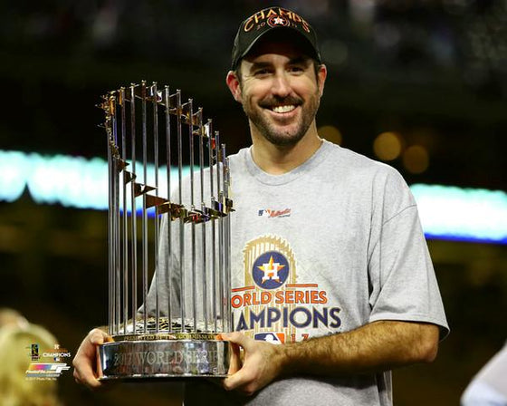 Houston Astros Justin Verlander 8x10 Photo World Series Trophy