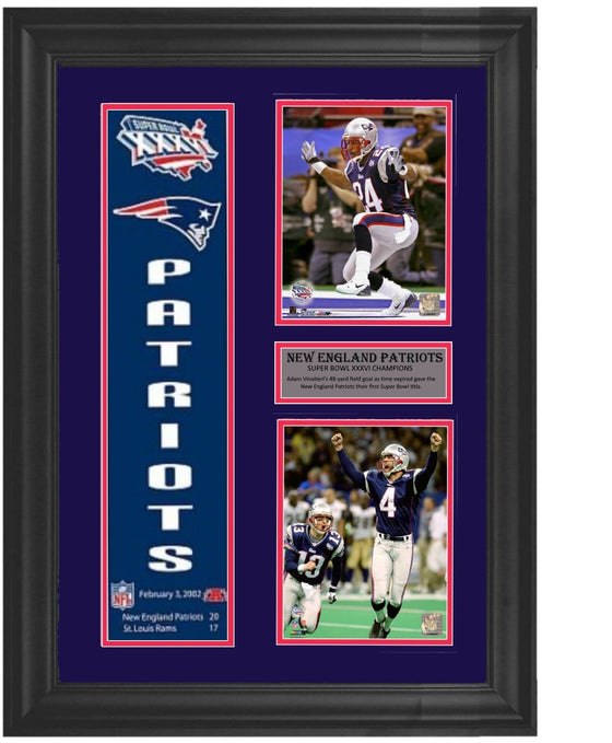 New England Patriots Deluxe Framed Super Bowl 36 XXXVI Heritage Banner 24x35 - 757 Sports Collectibles