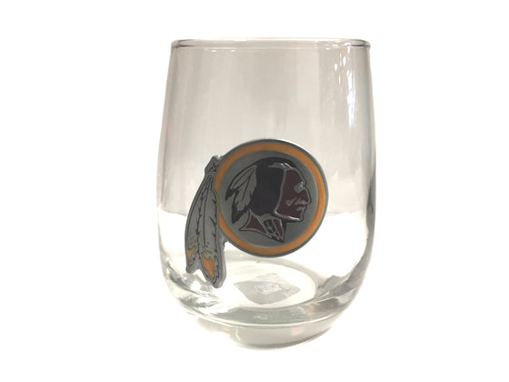 Washington Redskins 15 oz. Stemless Wine Glass w/ Metal Emblem