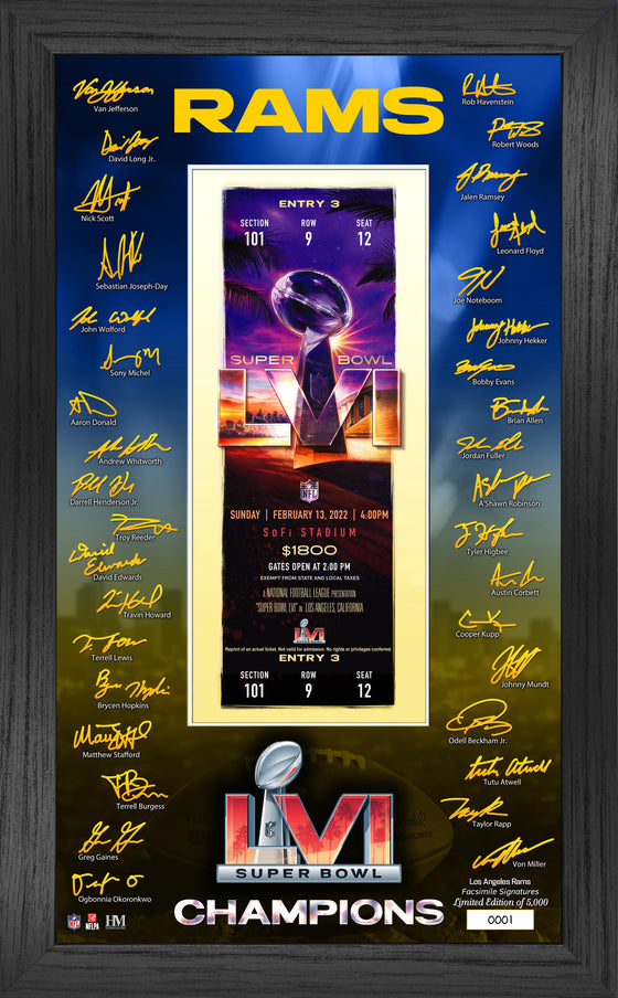 Los Angeles Rams Super Bowl 56 Champions Signature Ticket Frame