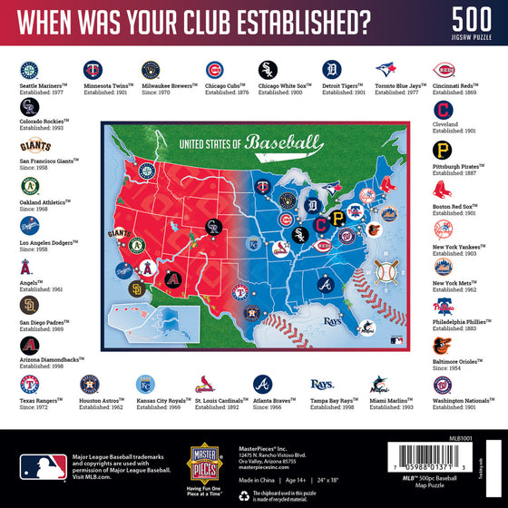 MLB All Teams 500 Piece League Map Puzzle