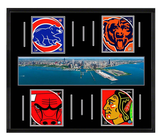 Chicago Skyline Super Deluxe Framed Four Team Cubs, Bears, Bulls, Blackhawks 45x34 - 757 Sports Collectibles