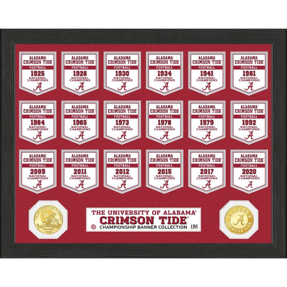 Alabama Crimson Tide Bronze Coin Banner Collectiononal Champions Banner Collection Photo Mint - 757 Sports Collectibles