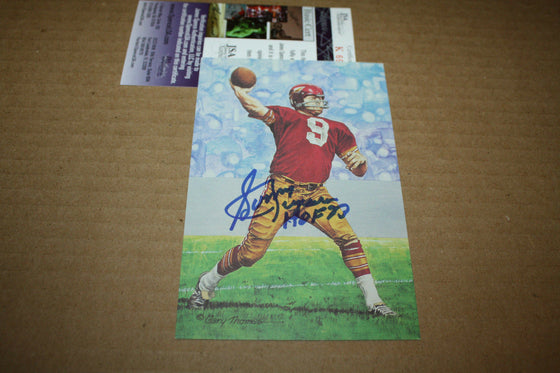 WASHINGTON REDSKINS SONNY JURGENSEN #9 SIGNED GOAL LINE ART CARD HOF 1983 JSA!