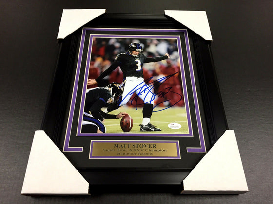 MATT STOVER SBXXXV CHAMP JSA COA AUTOGRAPHED 8X10 PHOTO BALTIMORE RAVENS FRAMED - 757 Sports Collectibles