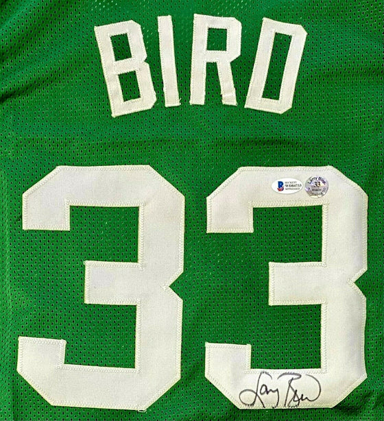 Boston Celtics Larry Bird Autographed Framed Green Jersey Beckett Authenticated & Larry Bird Hologram - 757 Sports Collectibles