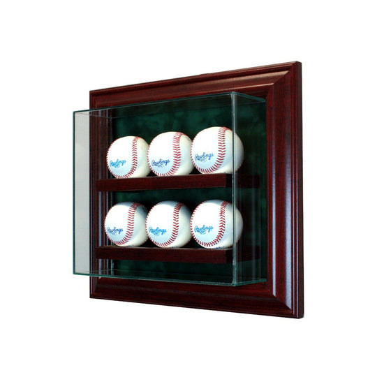 6 Baseball Cabinet Style Display Case Six Ball Hinged Door Glass Suede MLB