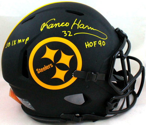 Franco Harris Signed Autographed Steelers Eclipse Full Size Authentic Helmet w/ 2 Inscriptions - BAS W Holo *Yellow - 757 Sports Collectibles