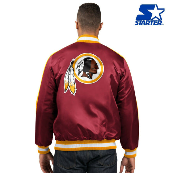 Washington Redskins NFL Men's Starter O-LINE Button Up Satin Jacket - Burgundy