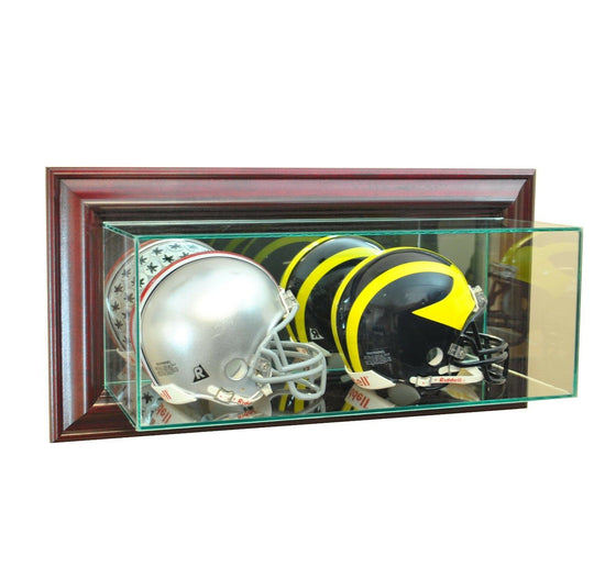 Wall Mounted Double Mini Helmet Display Case NFL NCAA Glass FREE SHIPPING UV - 757 Sports Collectibles