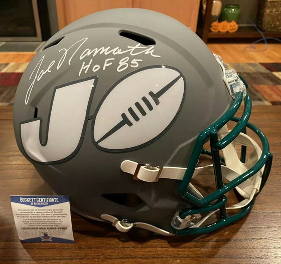 Joe Namath Signed New York Jets Full Size Black AMP Helmet HOF 85 Beckett GTSM