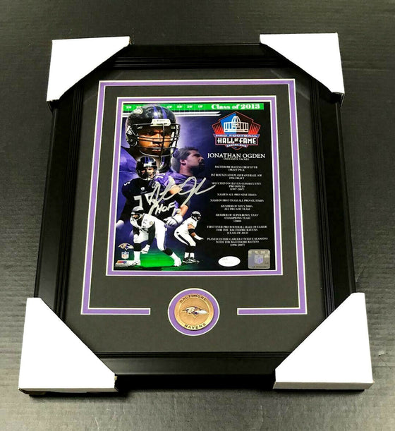 JONATHAN OGDEN BALTIMORE RAVENS 8X10 SIGNED AUTOGRAPHED FRAMED PHOTO JSA COA