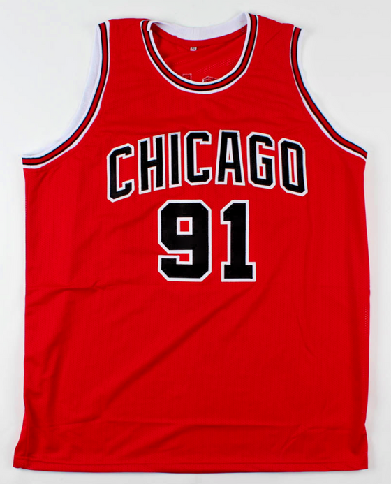 Chicago Dennis Rodman Signed Red Jersey Auto BAS Beckett COA - 757 Sports Collectibles