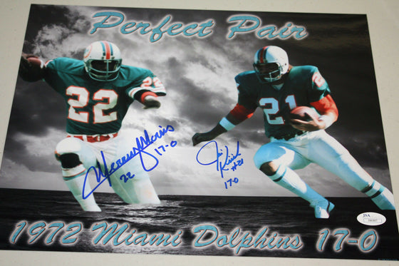 MIAMI DOLPHINS SIGNED 11X14 PHOTO OF MERCURY MORRIS/JIM KIICK 1972 17-0 JSA